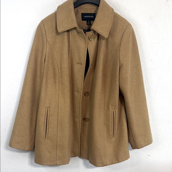 London Fog Caramel Pea Coat Classic Wool-Blend Button Down Coat Size XL - Picture 2 of 8